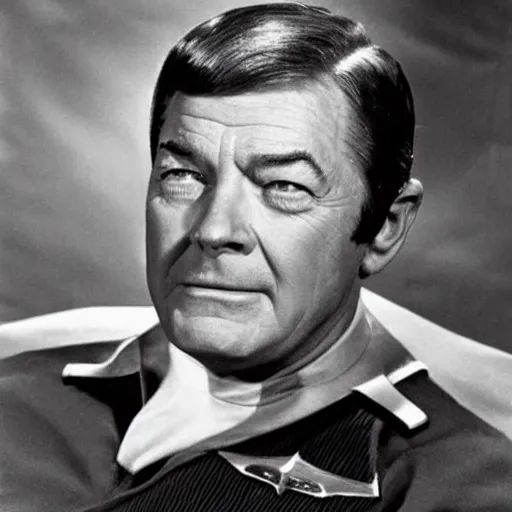 Image similar to photo of a person who looks like a mixture between deforest kelley and james doohan