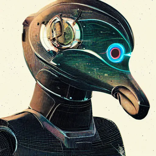 Prompt: a portrait of a robotic rooster wearing a hoodie, science fiction, retro cover, high details, intricate details, by vincent di fate, artgerm julie bell beeple, 60s, inking, vintage 60s print, screen print