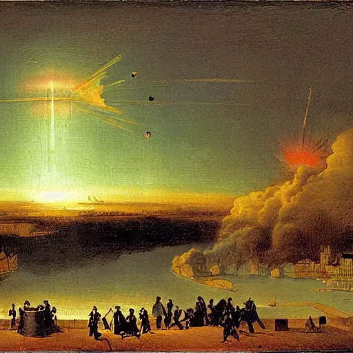 Image similar to 1750 Paris getting nuked, in the style of the Hudson River School