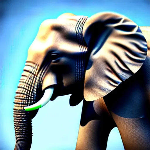 Image similar to elephant with horn in its head, ultra - realistic, elephant wrinkles, face close - up, 8 k.