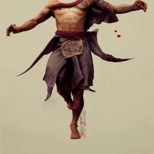 Image similar to A detailed matte oil on canvas painting of a white male martial artist monk, orchid arm tattoos by greg rutkowski and artgerm, trending on artstationhd, dungeons and dragons art