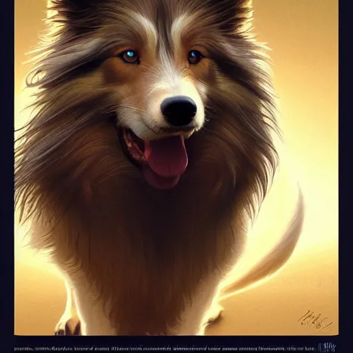 Prompt: a weredog shetland sheepdog, elegant, highly detailed, digital painting, concept art, smooth, sharp focus, illustration, art by artgerm and greg rutkowski and alphonse mucha,artstation,deviantart,FAN ART,Unreal Engine,face enhance,8K,golden ratio,cinematic lighting H 704