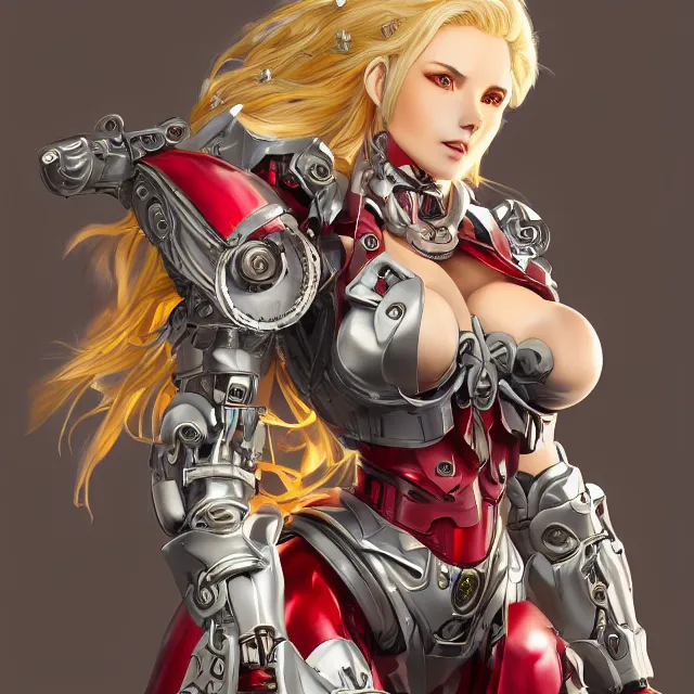 Prompt: studio portrait of lawful good colorful female holy mecha paladin absurdly beautiful, elegant, mature sexy blonde gravure idol, ultrafine hyperrealistic detailed face illustration by kim jung gi, highly detailed faces, intricate linework, sharp focus, bright colors, matte, octopath traveler, unreal engine 5 highly rendered, global illumination, radiant light, intricate environment