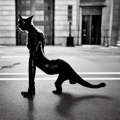 Image similar to Mark Zuckerberg as Catwoman, 105mm, Canon, f/1.4, ISO 100, 1/200s, 8K, RAW, symmetrical balance, Dolby Vision, Aperture Priority