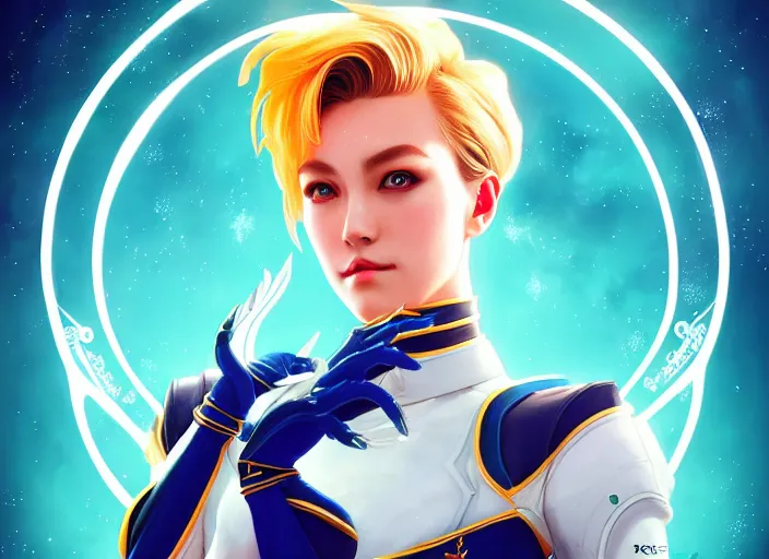 Image similar to symmetry!! portrait of sailor uranus! alien in the style of horizon zero dawn, machine face, intricate, elegant, highly detailed, digital painting, artstation, concept art, smooth, sharp focus, illustration, art by artgerm and ross tran and greg rutkowski and alphonse mucha, 8 k