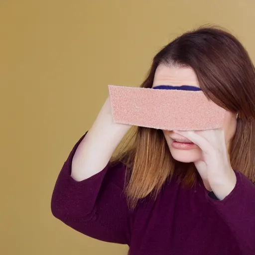 Image similar to photo of a woman using sandpaper to rub her eyes, sharp focus