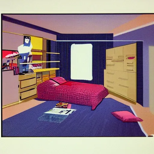 Image similar to a bedroom with a Commodore 64. 1983.