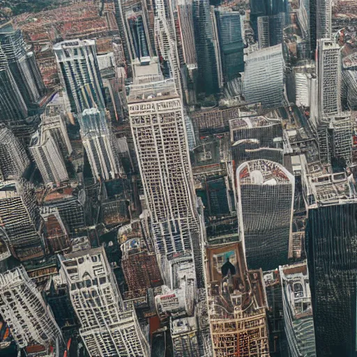 Image similar to marquess brownlee walking skyline between twin towers aerial shot cloudy day