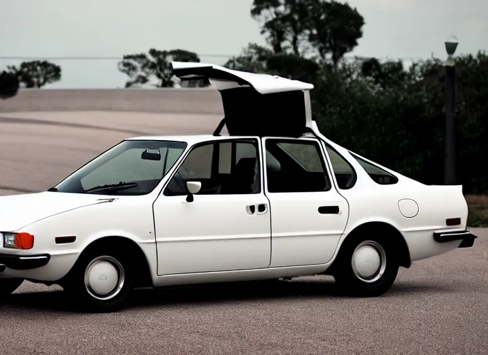 Image similar to photo still of a toyota corolla with open!!! gullwing doors!!! gullwing doors gullwing doors!!!, 8 k, 5 2 mm f 1 2