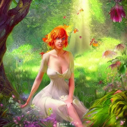 Image similar to a fairy in a beautiful garden at midday, with dappled light streaming through trees, eating onions, digital painting, masterpiece in the style of artgerm and Greg rutowski, amazing colors