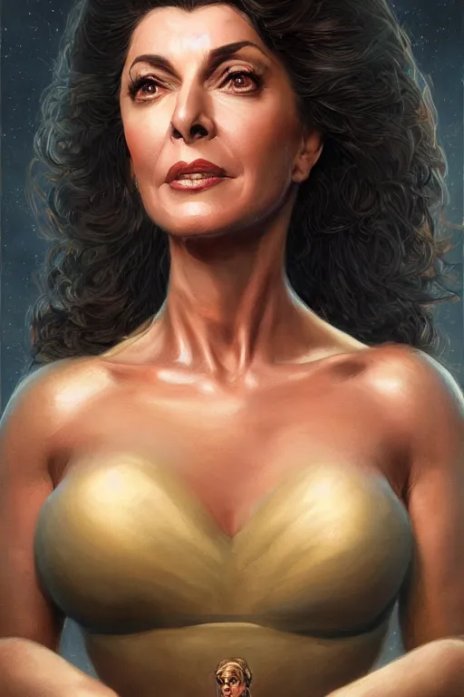 Image similar to Deanna Troi, Highly Detailed anatomy, only two hands, highly detailed, digital painting, artstation, concept art, smooth, sharp focus, illustration, Unreal Engine 5, 8K, art by art by artgerm and greg rutkowski and edgar maxence