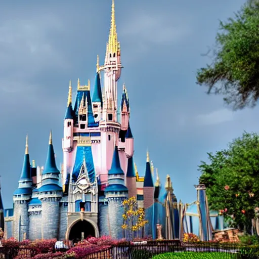 Image similar to cinderella castle at magic kingdom in the year 3035, travel blog photograph