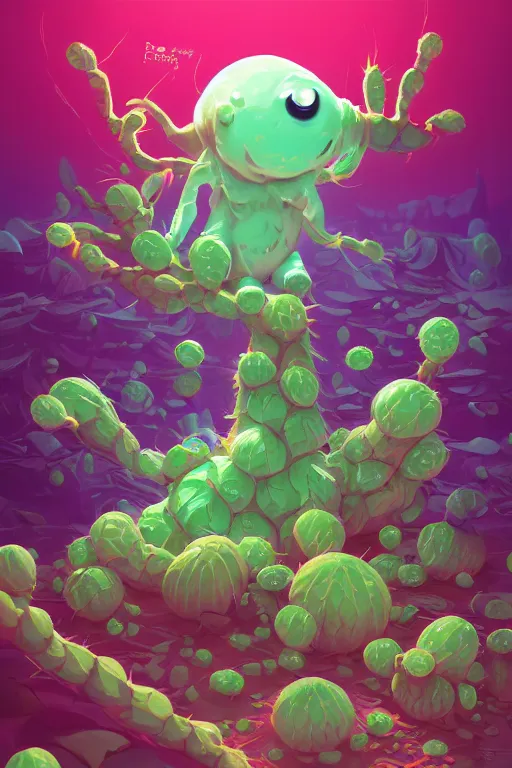 Image similar to roots cactus sushi cristal smurf ghost creature animal sushi cristal very big eye roots cactus elemental flush of force nature micro world fluo fishscale, behance hd by jesper ejsing, by rhads, makoto shinkai and lois van baarle, ilya kuvshinov, rossdraws radiating a glowing aura global illumination ray tracing hdr