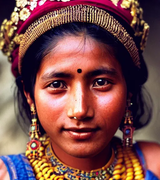Prompt: vintage_closeup portrait_photo_of_a_stunningly beautiful_nepalese_maiden with amazing shiny eyes, 19th century, hyper detailed by Annie Leibovitz and Steve McCurry, David Lazar, Jimmy Nelsson