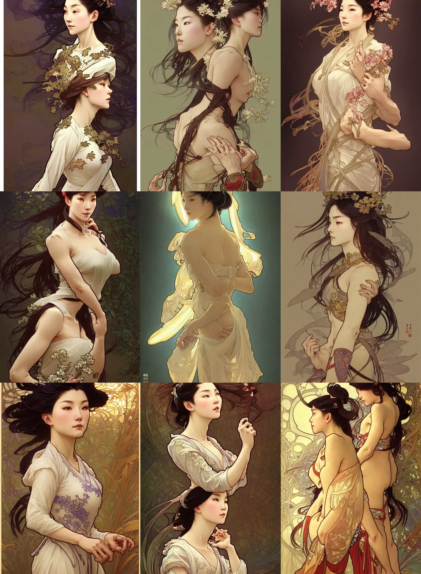 Image similar to a digital concept ar by artgerm and greg rutkowski and alphonse mucha. clear portrait of a lonely attractive woman in uniform of tang dynasty!! tang dynasty book, light effect. hyper detailed, character concept, full body!! dynamic pose, glowing lights!! intricate, elegant, highly detailed, digital painting, artstation, concept art, smooth, sharp focus, illustration
