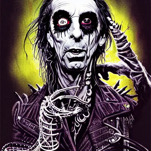 Image similar to graphic illustration, creative design, punk alice cooper, biopunk, francis bacon, highly detailed, hunter s thompson, concept art