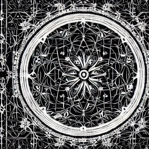 Image similar to Intricate beauty, detailed symmetry, dark, void 1a, flowers, thin wires, beautiful lighting