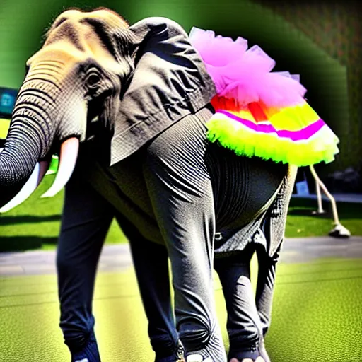 Prompt: photo of dancing elephant with tutu