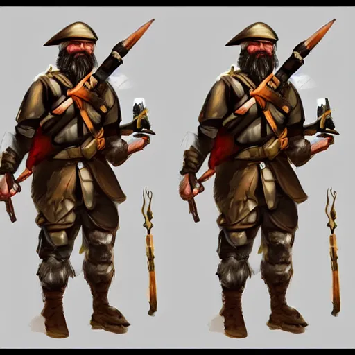 Image similar to Full body concept art of A High fantasy WW1 dwarve soldier using a enchanted bazooka trending on artstation deviantart Pinterest detailed High Resolution HD 8k