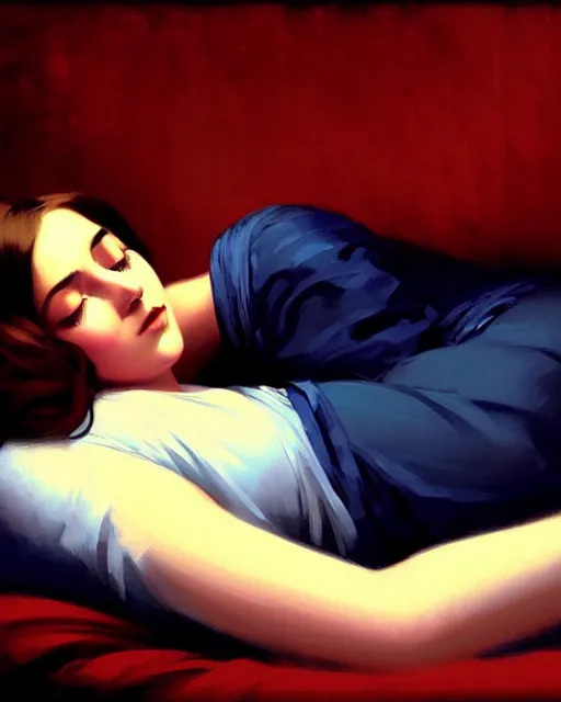 Prompt: stylized portrait by aykutmakut of an artistic pose, composition, young victorian sleeping fancy lady in bed, cinematic moody colors, realistic shaded, fine details, realistic shaded lighting poster by ilya kuvshinov, magali villeneuve, artgerm, jeremy lipkin and michael garmash and rob rey