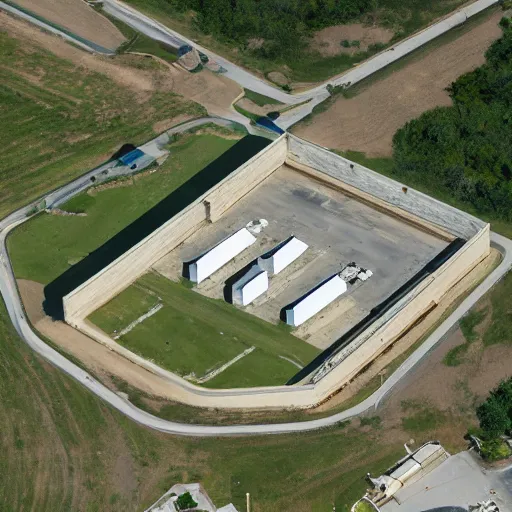 Image similar to fortified compound. aerial photography. military installation.