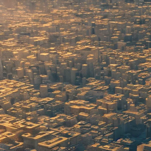 Image similar to pov, flying feet - first along the boundary of the skybox, towards dusty gilded bronze flower metropolis, beautiful saturation, weak zoom blur, gradient aperture, warm dappled lighting, global illumination