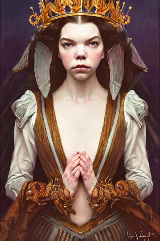 Prompt: queen's gambit!!, beth harmon!! anya taylor - joy!! perfect face!!, fantasy, intricate, elegant, highly detailed, photorealistic, artstation, concept art, smooth, sharp focus, art by john collier and albert aublet and krenz cushart and artem demura and alphonse mucha