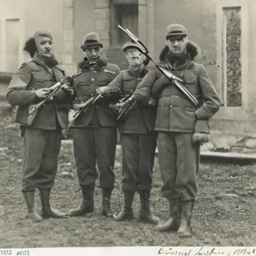 Image similar to emus soldiers, emus holding a gun. soviets, realists.