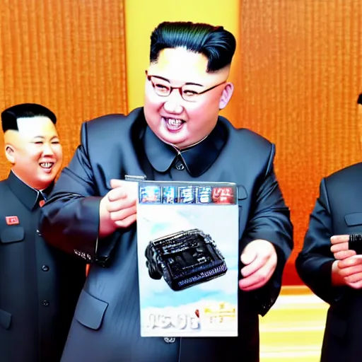 Prompt: excited Kim jong un getting a PS5 for Christmas