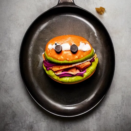 Image similar to a humanoid bipedal upright zombie that strongly resembles a hamburger, professional food photography