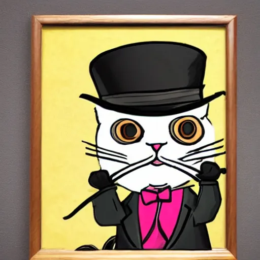 Image similar to Kitty with a tophat and monocle riding a unicycle