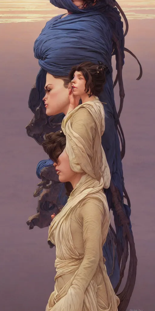 Image similar to charismatic female character, ancient, sand, indigo, intricate, highly detailed, digital painting, artstation, concept art, smooth, sharp focus, illustration, Unreal Engine 5, 8K, art by artgerm and greg rutkowski and alphonse mucha, by Jesper Ejsing, by RHADS, Makoto Shinkai and Lois van baarle, ilya kuvshinov, rossdraws