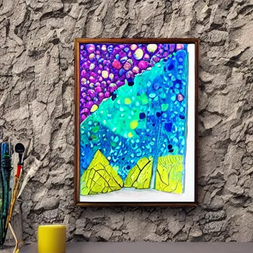 Image similar to Colourful crystals piercing through the walls of a dark gloomy stone cavern 🎨🖌️