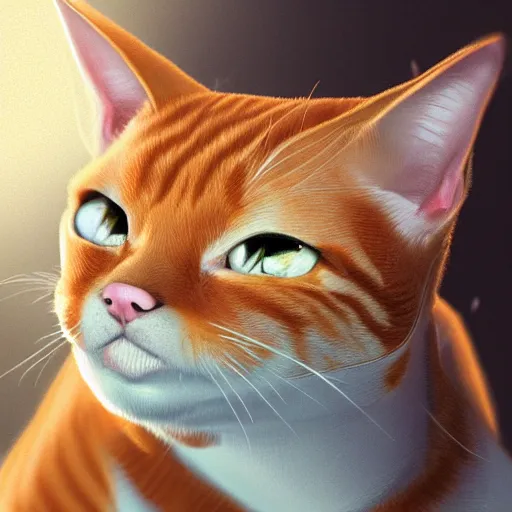 Image similar to an orange tabby cat with electronic parts attached, artstation, concept art, smooth, sharp focus, illustration, highly detailed