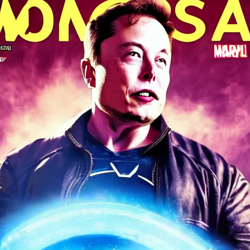 Prompt: elon musk, marvel superhero, epic scene, rocket in background, micro details, cover art