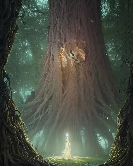 Image similar to highly detailed surreal vfx portrait of a cursed crown in a shadowy forest by a willow tree, stephen bliss, unreal engine, greg rutkowski, loish, rhads, beeple, makoto shinkai and lois van baarle, ilya kuvshinov, rossdraws, tom bagshaw, alphonse mucha, global illumination, detailed and intricate environment