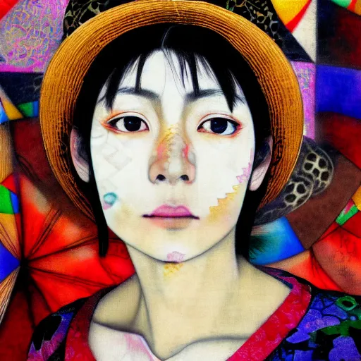 Prompt: yoshitaka amano blurred and dreamy realistic three quarter angle portrait of a mexican woman with short hair and black eyes wearing mariachi suit, junji ito abstract patterns in the background, satoshi kon anime, noisy film grain effect, highly detailed, renaissance oil painting, weird portrait angle, blurred lost edges