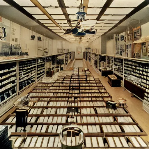 Prompt: Interior shot of a clock store by stanley kubrick, shot by 35mm film color photography