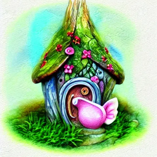 Image similar to cute fantasy fairy house, tea cup, digital illustrations by tonia tkach, watercolor,