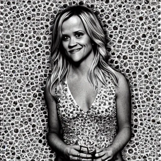 Image similar to a portrait of of reece witherspoon constructed from spoons, collage, drop shadow, organic, layered composition, layers, texture, mcu, petals, highly textured, layered, sculpted, dynamic,