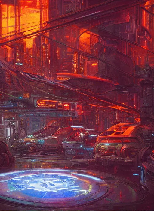 Prompt: cinema, sci - fi, cyberpunk, conceptual, hyperdetailed, donato giancola, james gurney, neon lights, mood lighting, rust