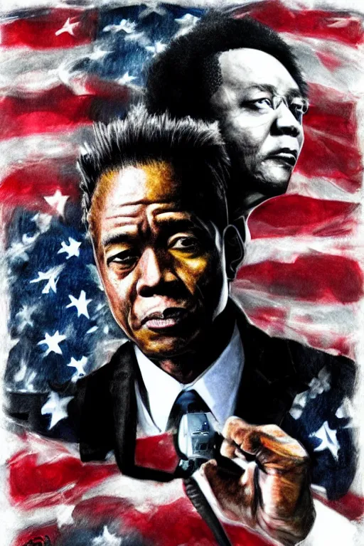 Image similar to first punk president of usa, high definition, 8 0 m. m lens, realistic, sketch and art by jacqueline e, mongezi ncaphayi, color by bo feng lin