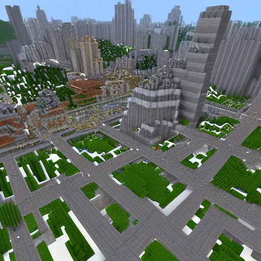 Image similar to ground view of the city, hyperrealism, no blur, 4k resolution, ultra detailed, style of Minecraft