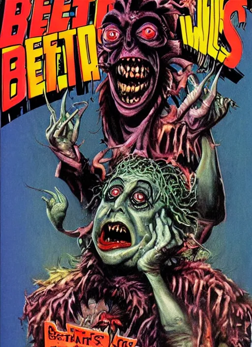 Prompt: portrait of beetlejuice ( 1 9 8 8 ) on the cover of famous monsters of filmland, painted by basil gogos, les edwards, highly detailed