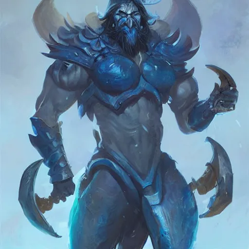 Prompt: blue humanoid crabman warrior, fantasy game art by greg rutkowski, fantasy rpg, league of legends