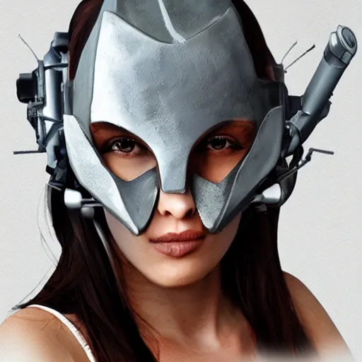 Image similar to beautiful woman with mech mask, concept art