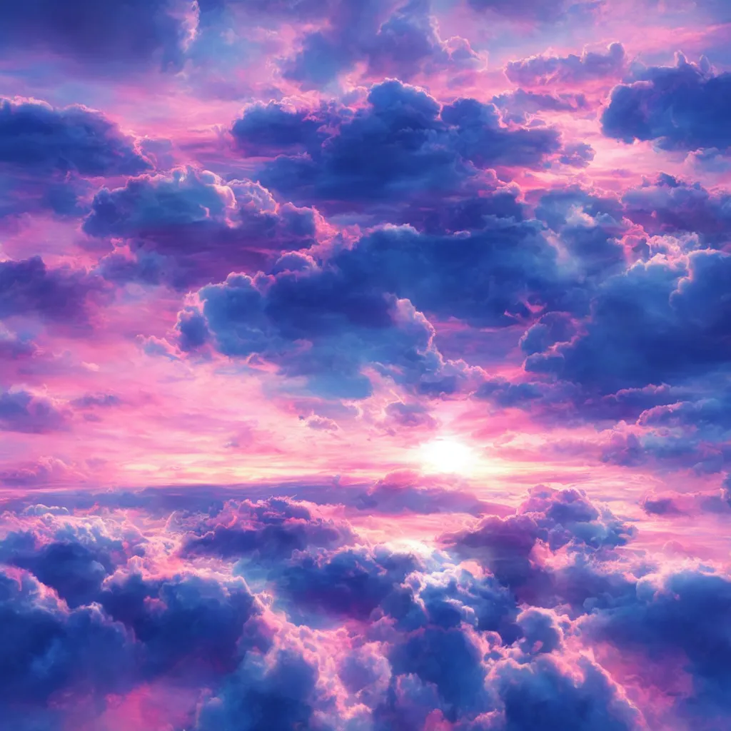 Prompt: sunrise empty sky over a continuous cloud layer, blue and pink accents, matte bright highly detailed, epic, 3D render, digital art, artstation, 8K artistic photography, photo-realistic, by Hiroya Oku, Jenny Seville, Salvador Dali, Francis Bacon, WLOP