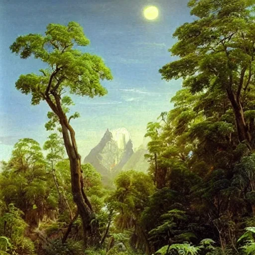 Prompt: painting of a lush natural scene on an alien planet by ivan shishkin. beautiful landscape. weird vegetation. cliffs and water.