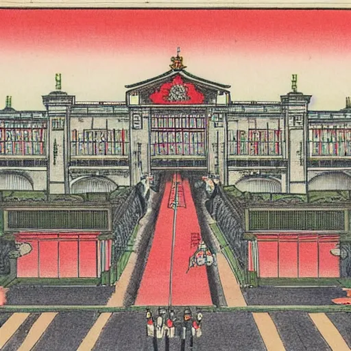 Prompt: Buckingham Palace in Japanese style, Chinese propaganda