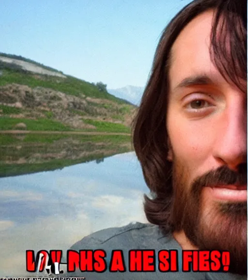 Prompt: Jesus taking a selfie. He is laughing because see a meme.no letters, Professional photo